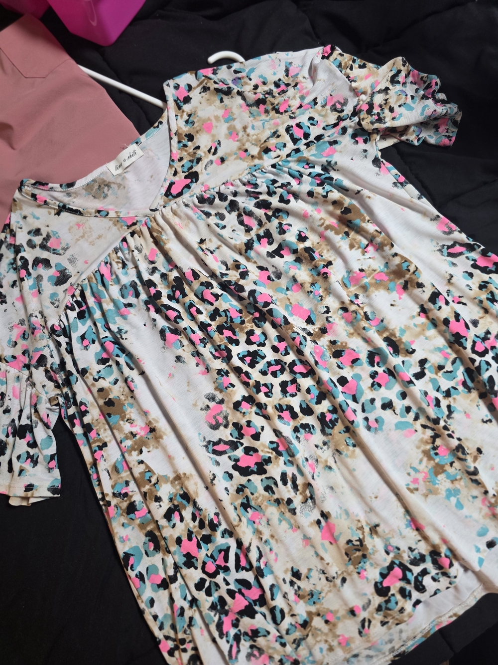 Leopard Print V-Neck Tunic with Neon Accents